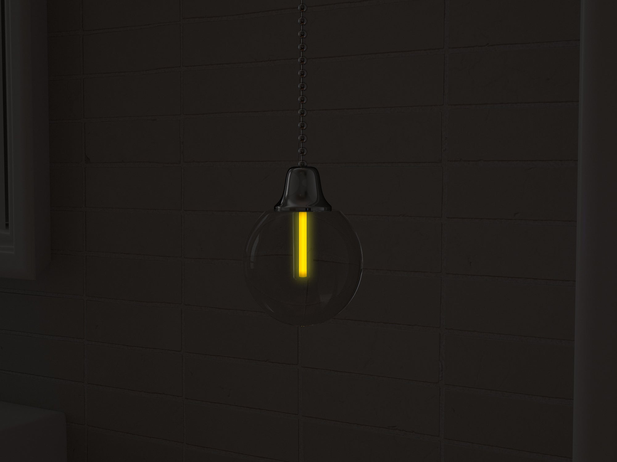 Vega Light-Pull in yellow glowing at night